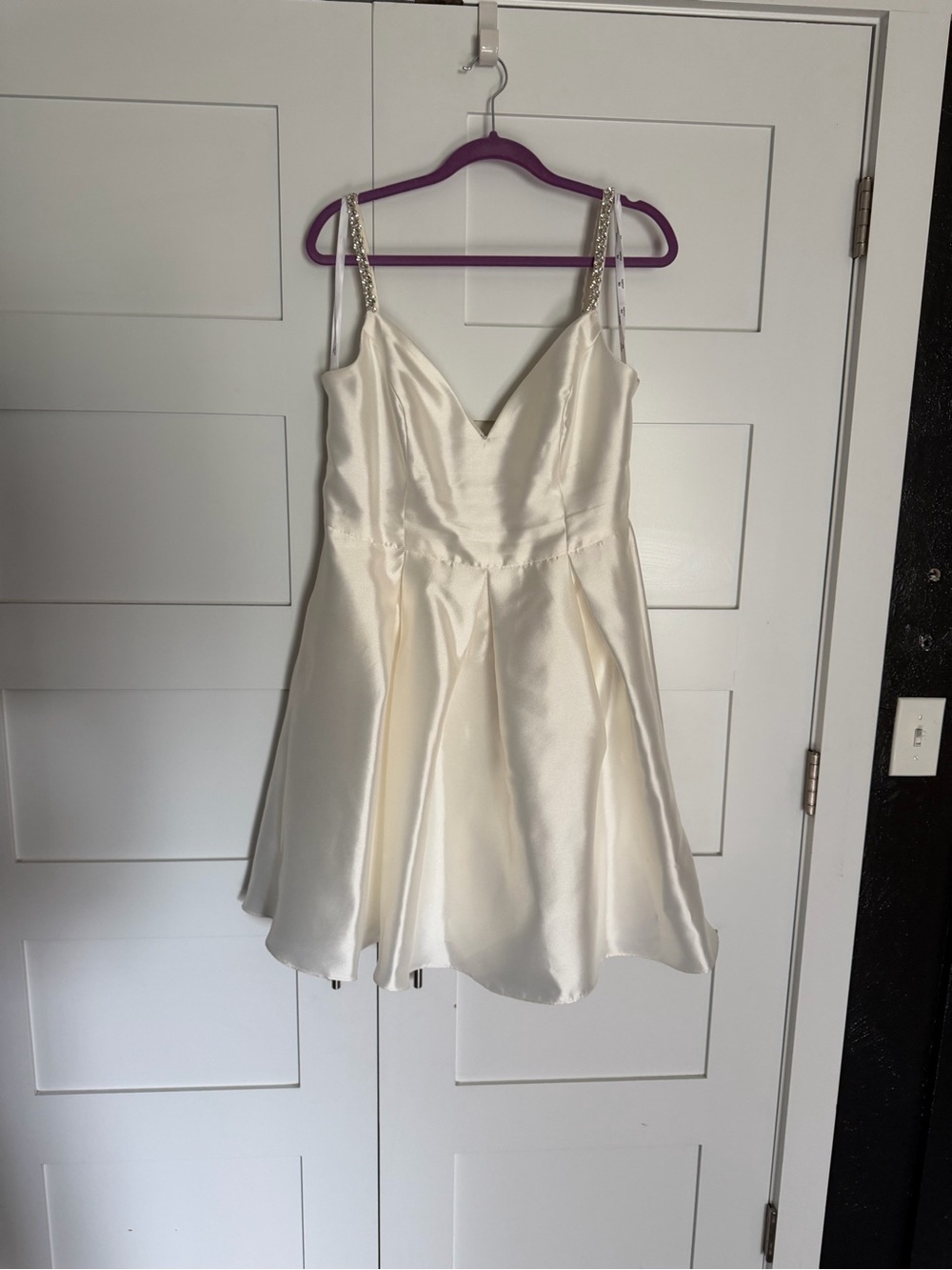 David’s Bridal Bride Wedding Ivory Satin A-Line Mini Dress Embellished Straps